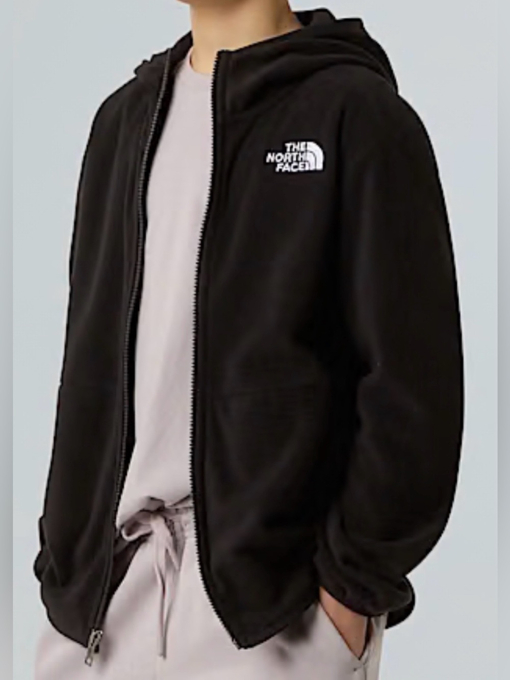 The North Face Kids Glacier Black Lightweight Full-Zip Fleece Hoodie Sz L